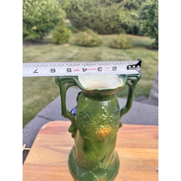 Vintage Josef Strnact Art Nouveau Majolica Vase With Grapes On Branches 11” Tall - Picture 7 of 12